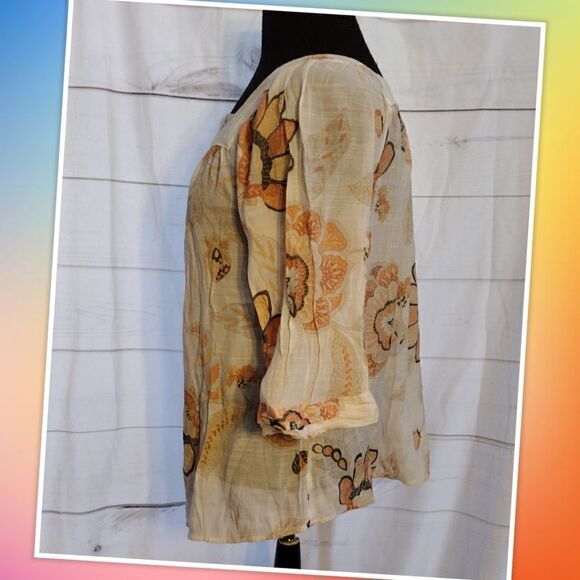 💕LC Lauren Conrad Boho Blouse 3/4 Sleeve Size Medium - Picture 2 of 4